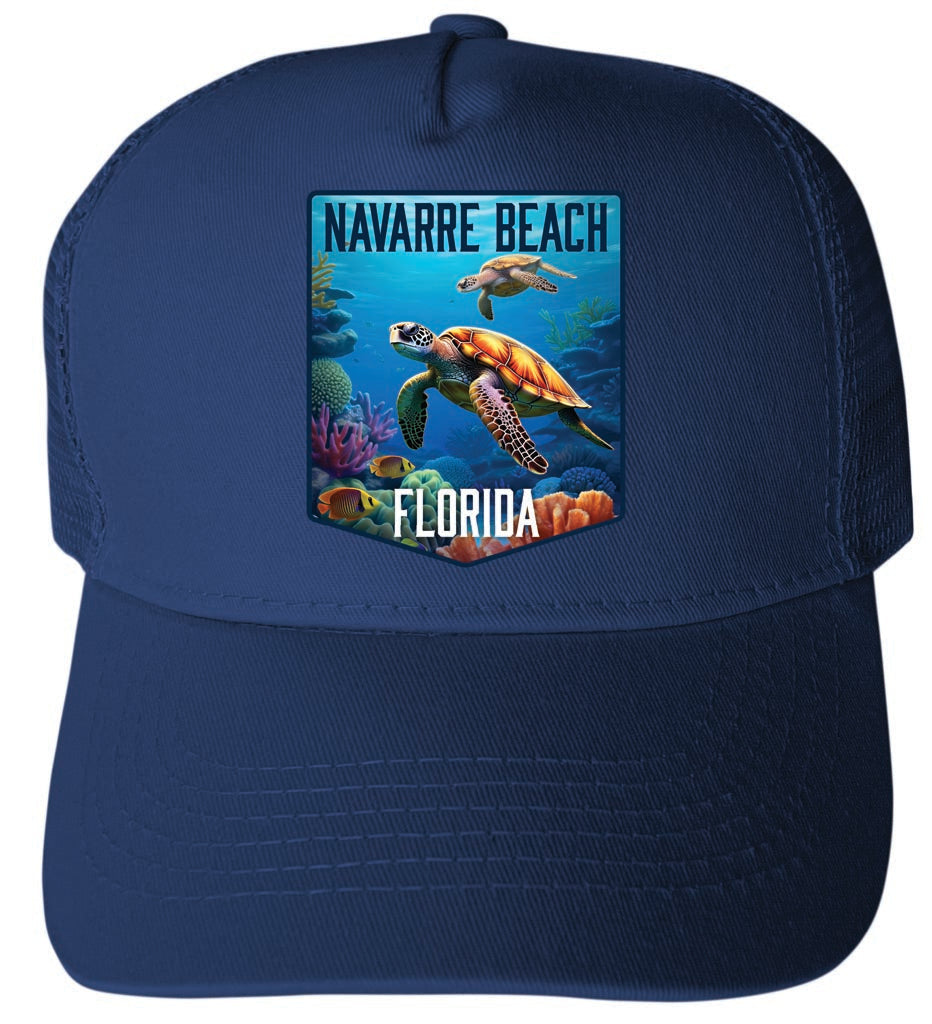 Navarre Beach Florida Underwater Turtle Design Unisex Mesh Back Trucker Hat with Adjustable Snapback Image 1