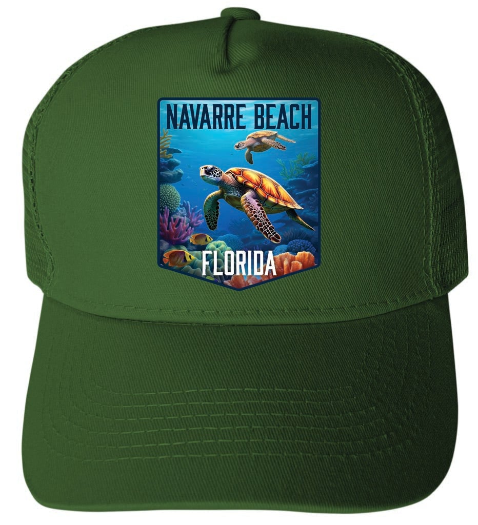 Navarre Beach Florida Underwater Turtle Design Unisex Mesh Back Trucker Hat with Adjustable Snapback Image 1