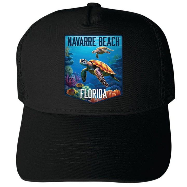 Navarre Beach Florida Underwater Turtle Design Unisex Mesh Back Trucker Hat with Adjustable Snapback Image 1