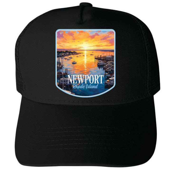 Newport Rhode Island Sunset over the Bay Design Unisex Mesh Back Trucker Hat with Adjustable Snapback Image 1