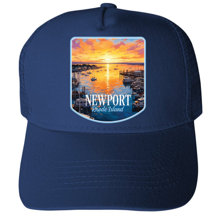 Newport Rhode Island Sunset over the Bay Design Unisex Mesh Back Trucker Hat with Adjustable Snapback Image 2