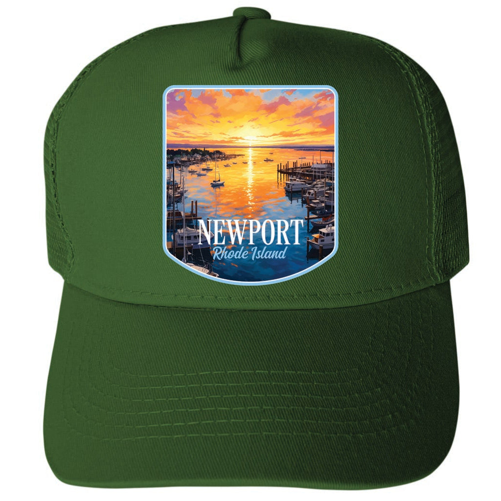 Newport Rhode Island Sunset over the Bay Design Unisex Mesh Back Trucker Hat with Adjustable Snapback Image 3