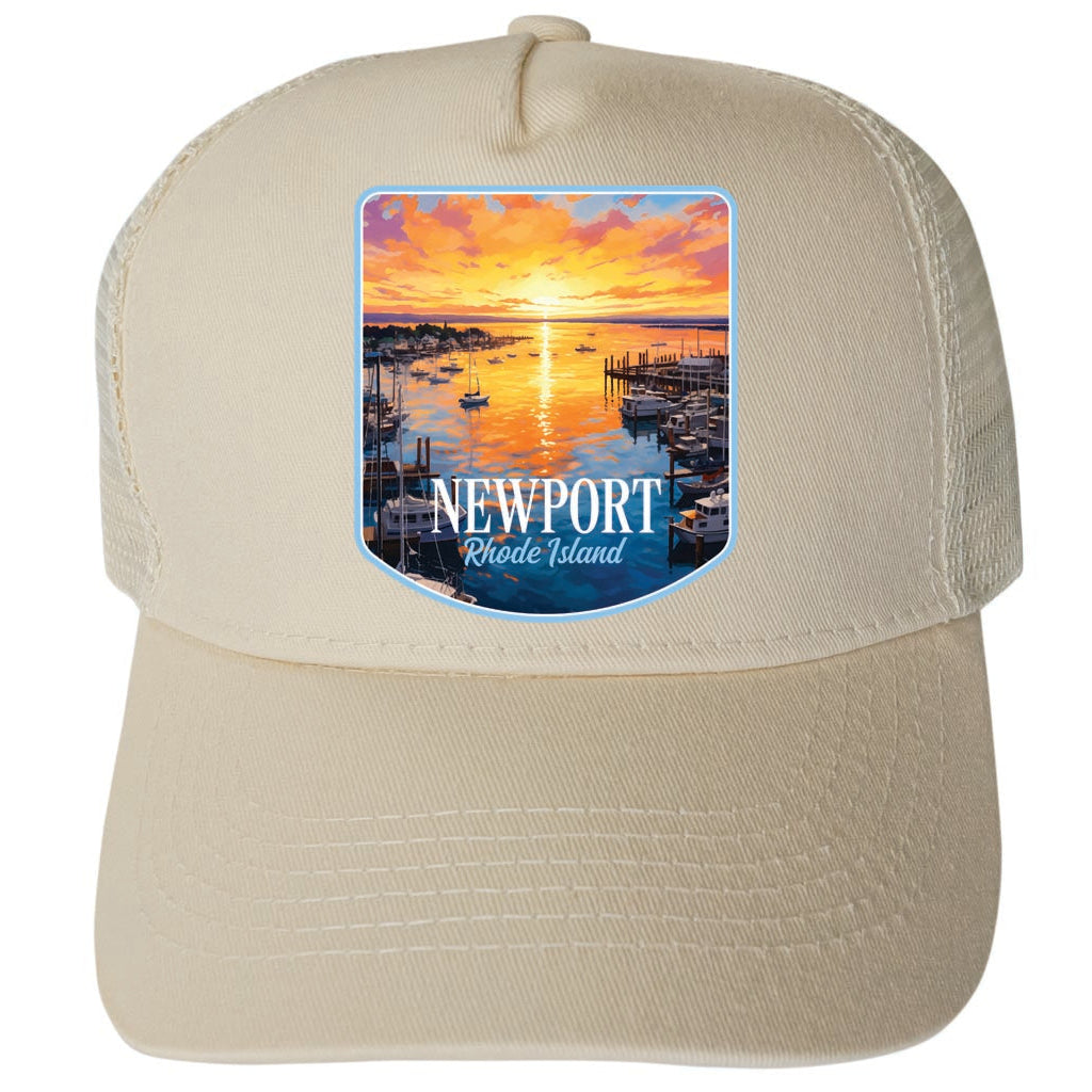 Newport Rhode Island Sunset over the Bay Design Unisex Mesh Back Trucker Hat with Adjustable Snapback Image 4