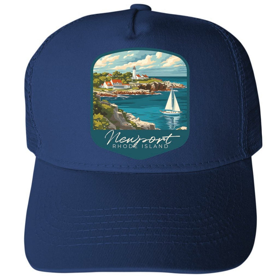 Newport Rhode Island Lighthouse on the Coast Design Unisex Mesh Back Trucker Hat with Adjustable Snapback Image 1