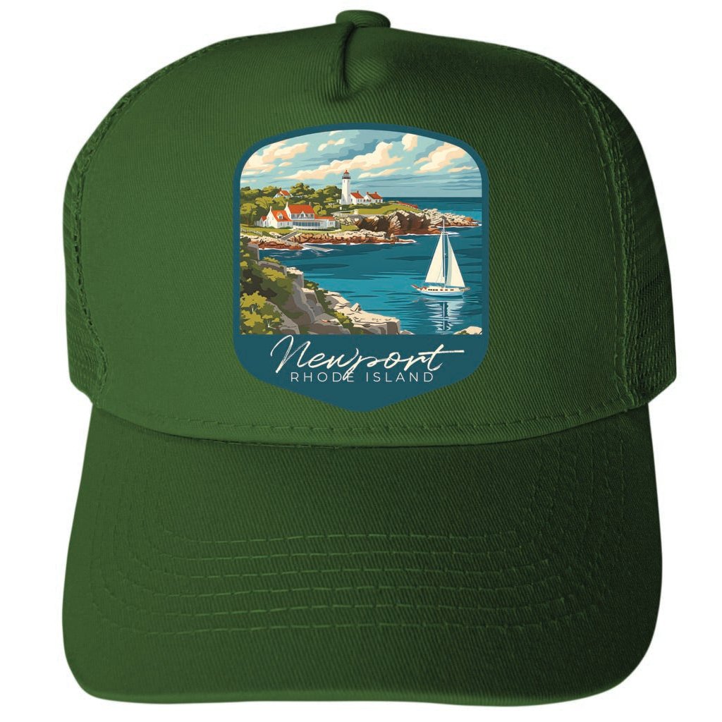 Newport Rhode Island Lighthouse on the Coast Design Unisex Mesh Back Trucker Hat with Adjustable Snapback Image 1