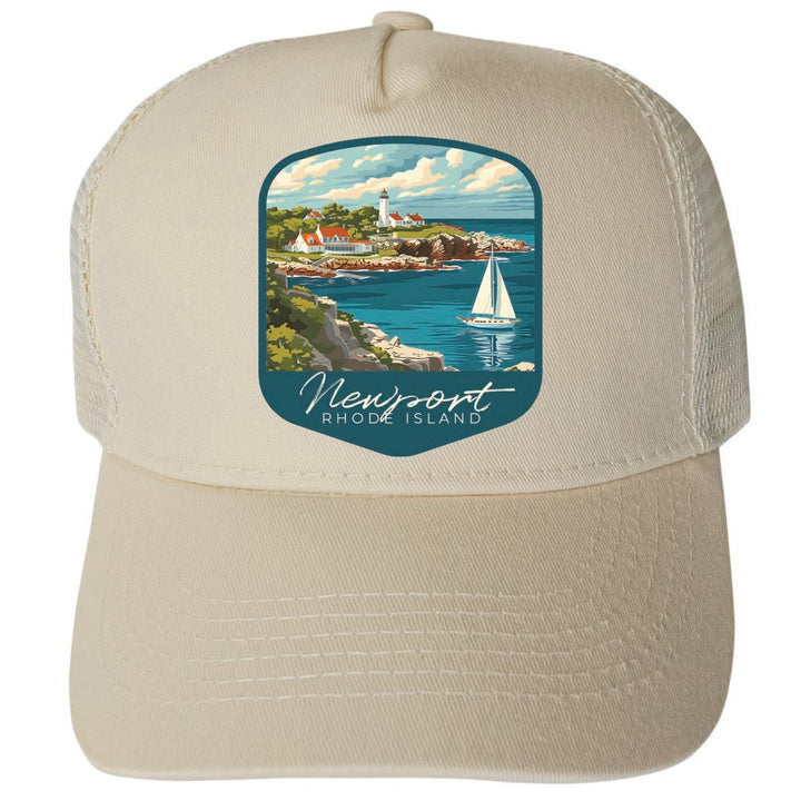 Newport Rhode Island Lighthouse on the Coast Design Unisex Mesh Back Trucker Hat with Adjustable Snapback Image 3