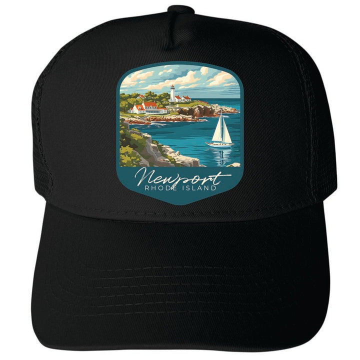 Newport Rhode Island Lighthouse on the Coast Design Unisex Mesh Back Trucker Hat with Adjustable Snapback Image 4