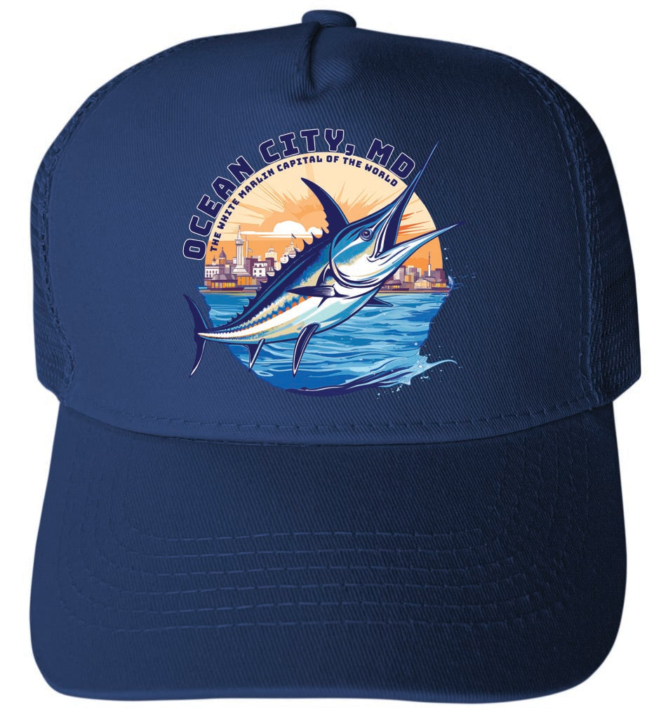 Ocean City Maryland Design C Unisex Mesh Back Trucker Hat with Adjustable Snapback Image 1