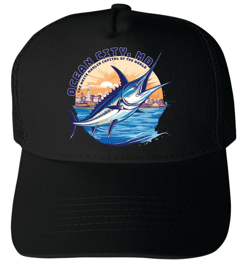 Ocean City Maryland Design C Unisex Mesh Back Trucker Hat with Adjustable Snapback Image 4