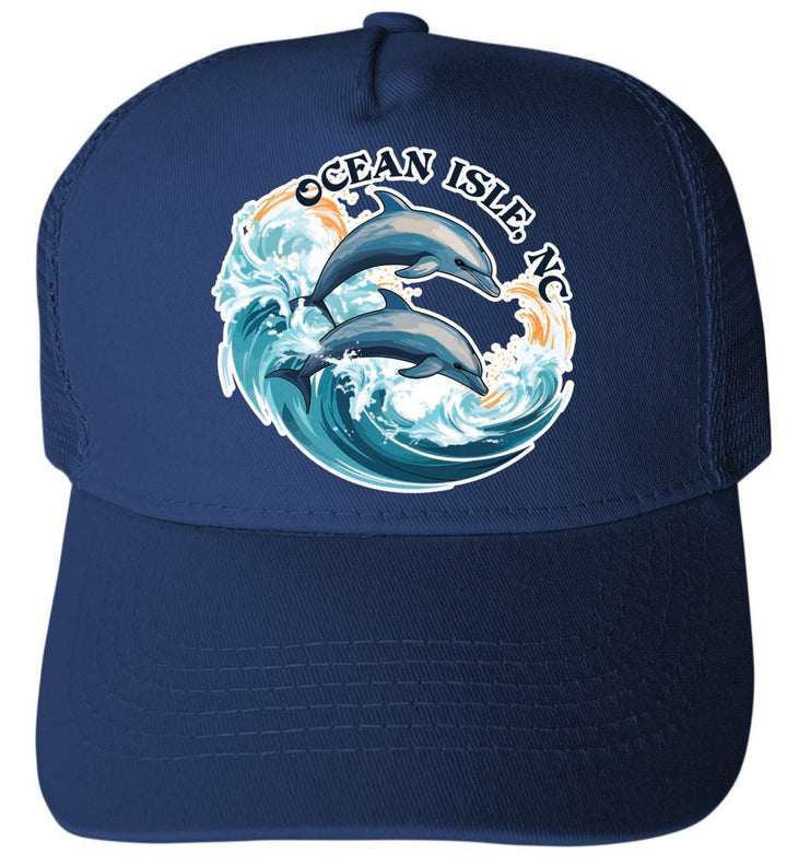 Ocean Isle Dolphin Waves Design Unisex Mesh Back Trucker Hat with Adjustable Snapback Image 1