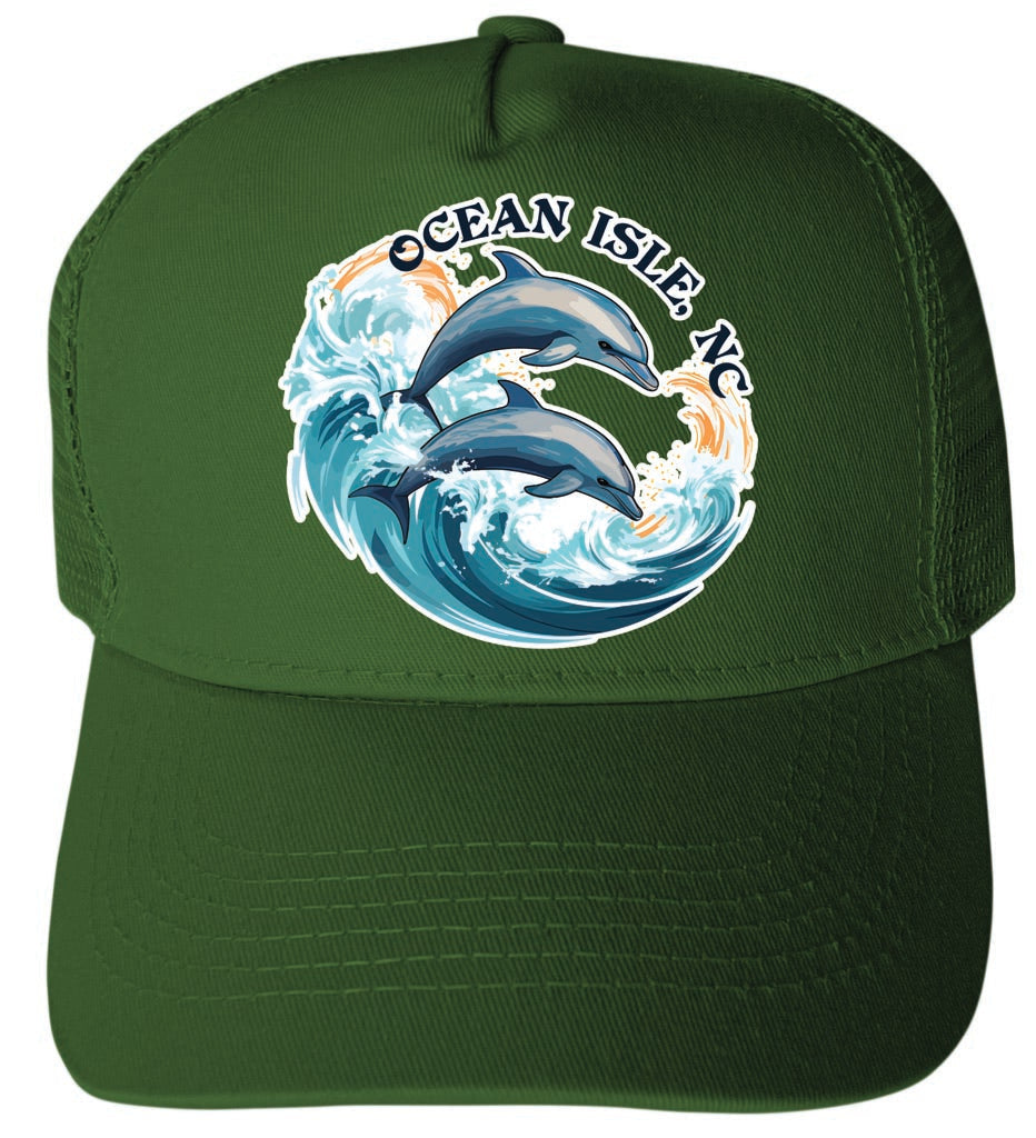 Ocean Isle Dolphin Waves Design Unisex Mesh Back Trucker Hat with Adjustable Snapback Image 2