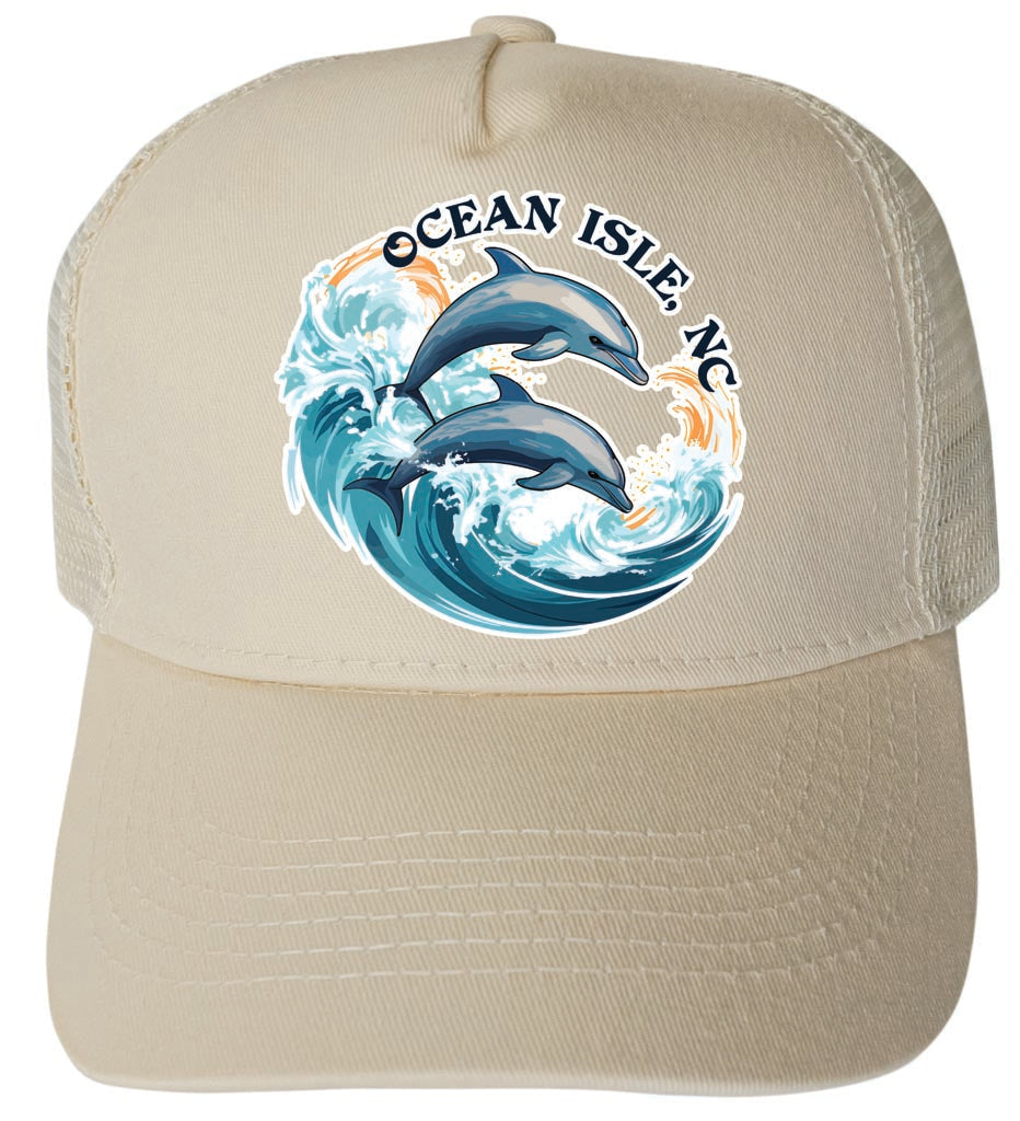 Ocean Isle Dolphin Waves Design Unisex Mesh Back Trucker Hat with Adjustable Snapback Image 3