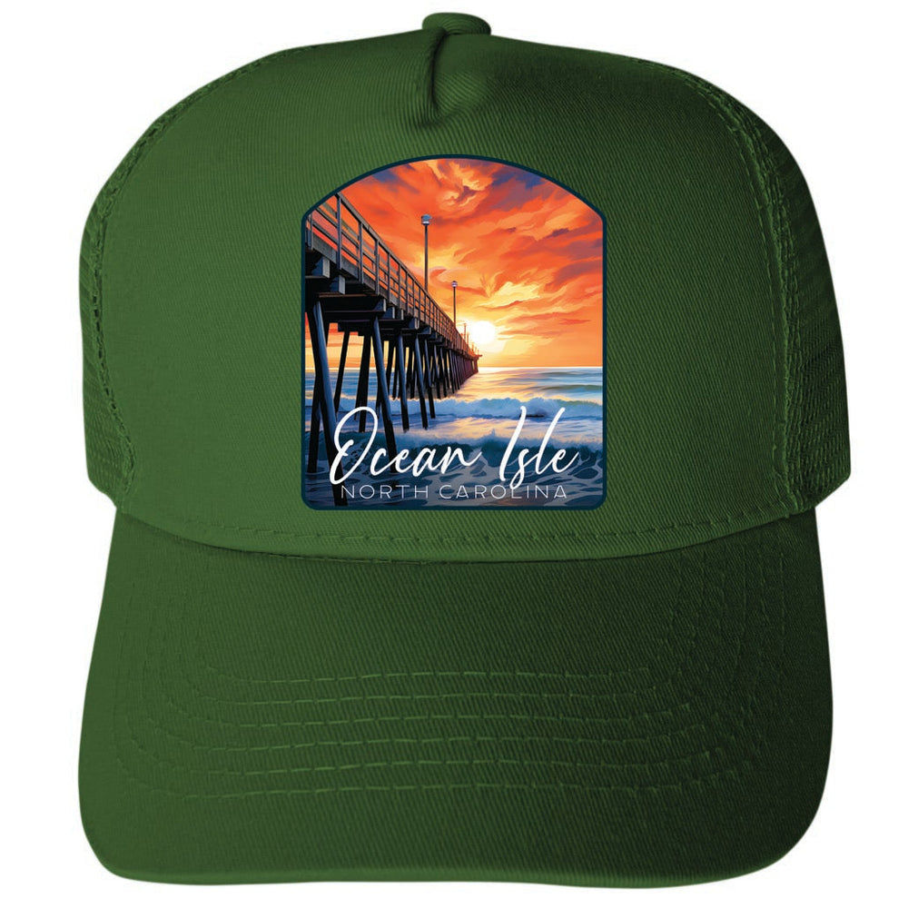 Ocean Isle Sunset Pier Design Unisex Mesh Back Trucker Hat with Adjustable Snapback Image 2