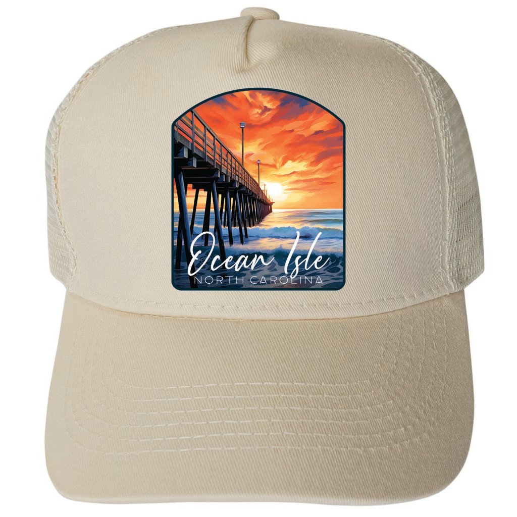 Ocean Isle Sunset Pier Design Unisex Mesh Back Trucker Hat with Adjustable Snapback Image 3