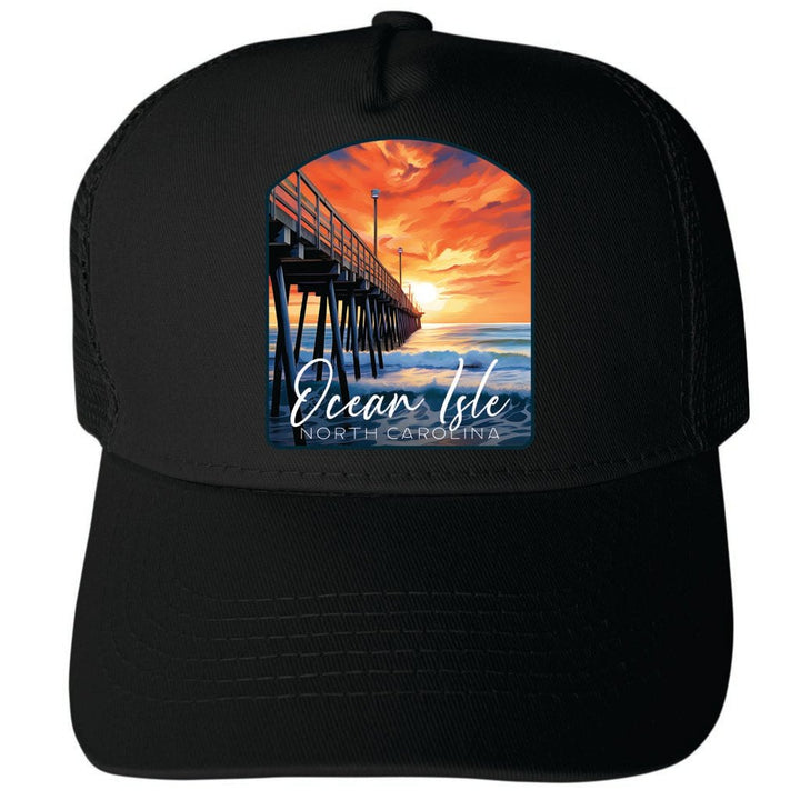 Ocean Isle Sunset Pier Design Unisex Mesh Back Trucker Hat with Adjustable Snapback Image 4