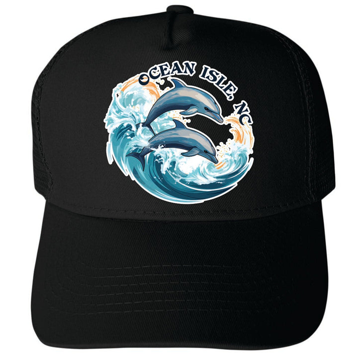 Ocean Isle Dolphin Waves Design Unisex Mesh Back Trucker Hat with Adjustable Snapback Image 4