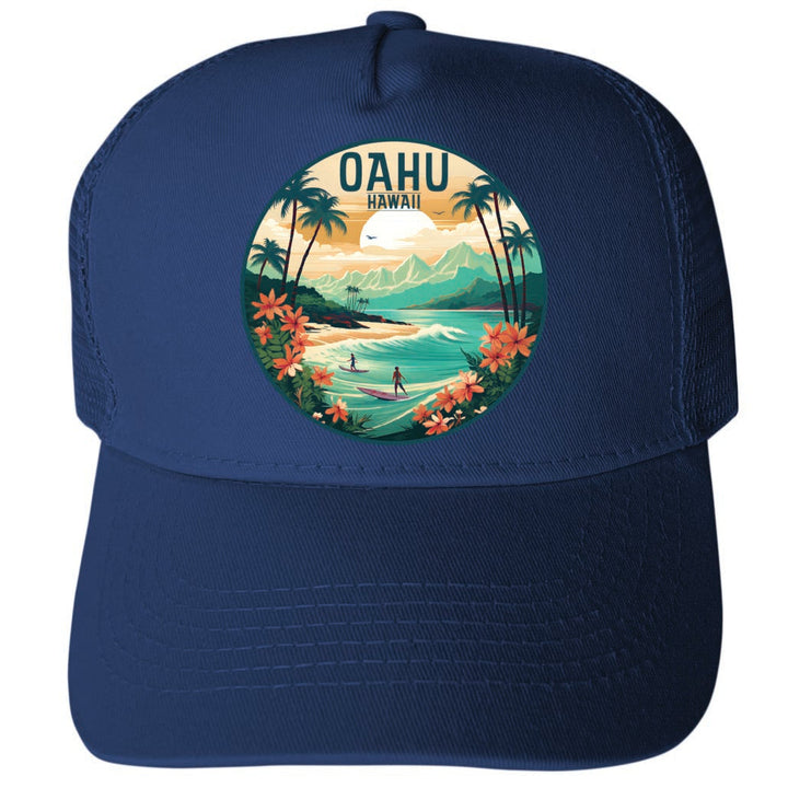 Oahu Hawaii Design B Unisex Mesh Back Trucker Hat with Adjustable Snapback Image 1