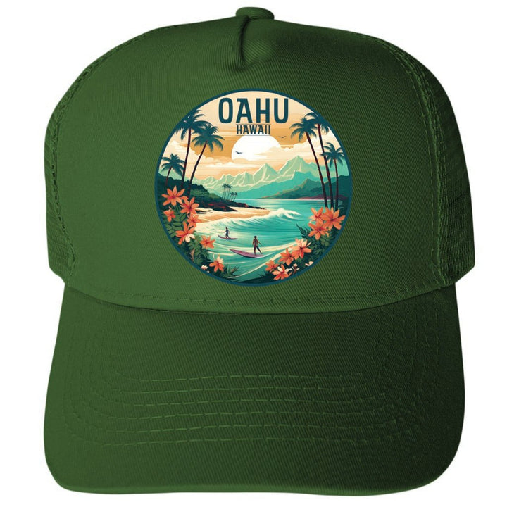 Oahu Hawaii Design B Unisex Mesh Back Trucker Hat with Adjustable Snapback Image 2