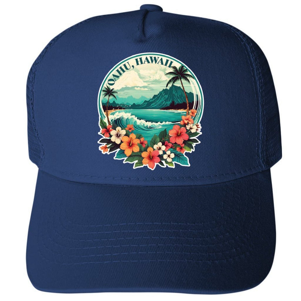 Oahu Hawaii Design C Unisex Mesh Back Trucker Hat with Adjustable Snapback Image 2