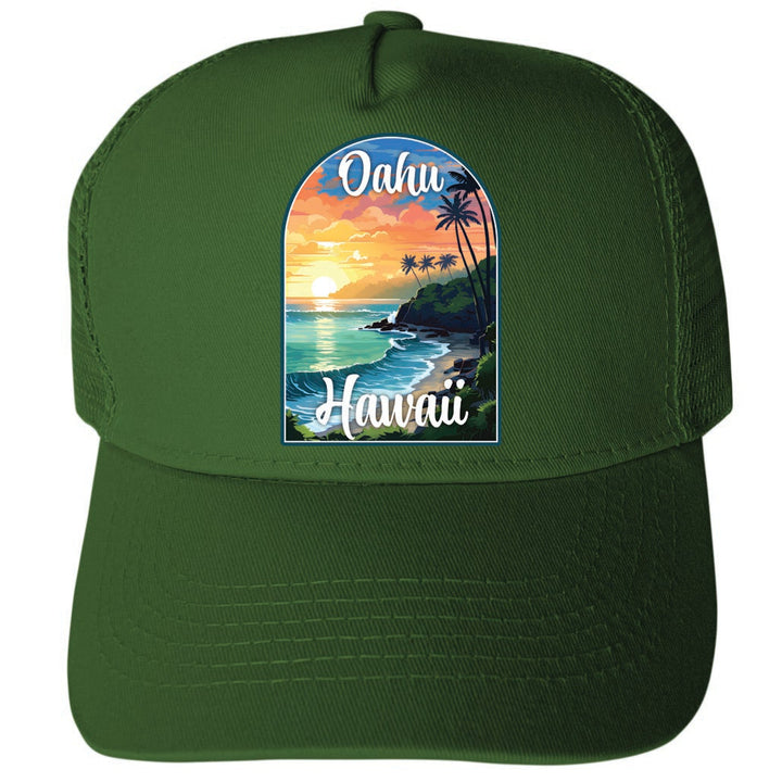 Oahu Hawaii Design A Unisex Mesh Back Trucker Hat with Adjustable Snapback Image 1