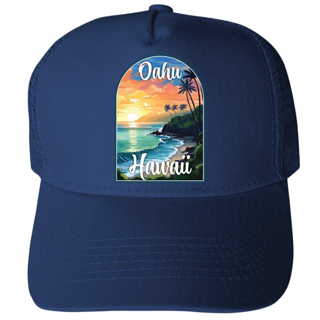 Oahu Hawaii Design A Unisex Mesh Back Trucker Hat with Adjustable Snapback Image 2