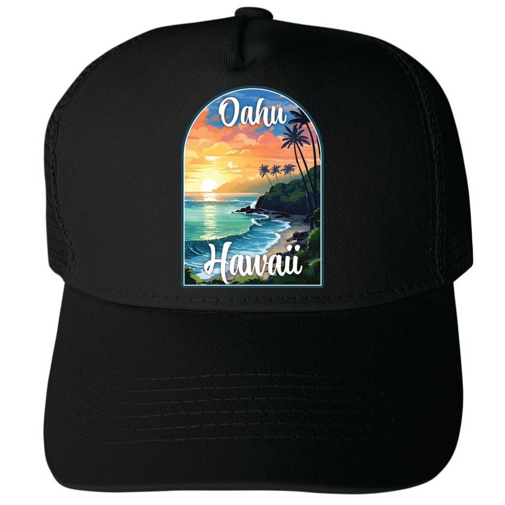 Oahu Hawaii Design A Unisex Mesh Back Trucker Hat with Adjustable Snapback Image 3