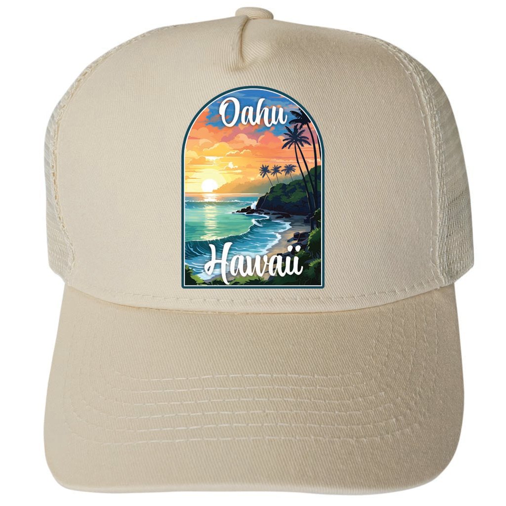 Oahu Hawaii Design A Unisex Mesh Back Trucker Hat with Adjustable Snapback Image 1