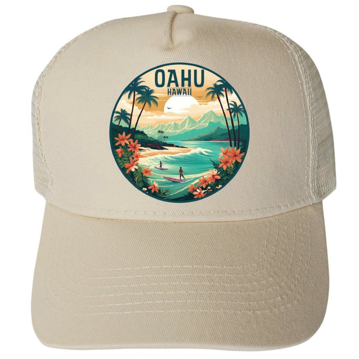 Oahu Hawaii Design B Unisex Mesh Back Trucker Hat with Adjustable Snapback Image 3