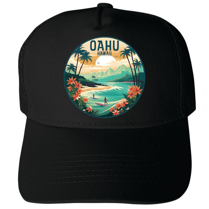 Oahu Hawaii Design B Unisex Mesh Back Trucker Hat with Adjustable Snapback Image 4