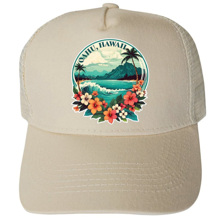 Oahu Hawaii Design C Unisex Mesh Back Trucker Hat with Adjustable Snapback Image 3