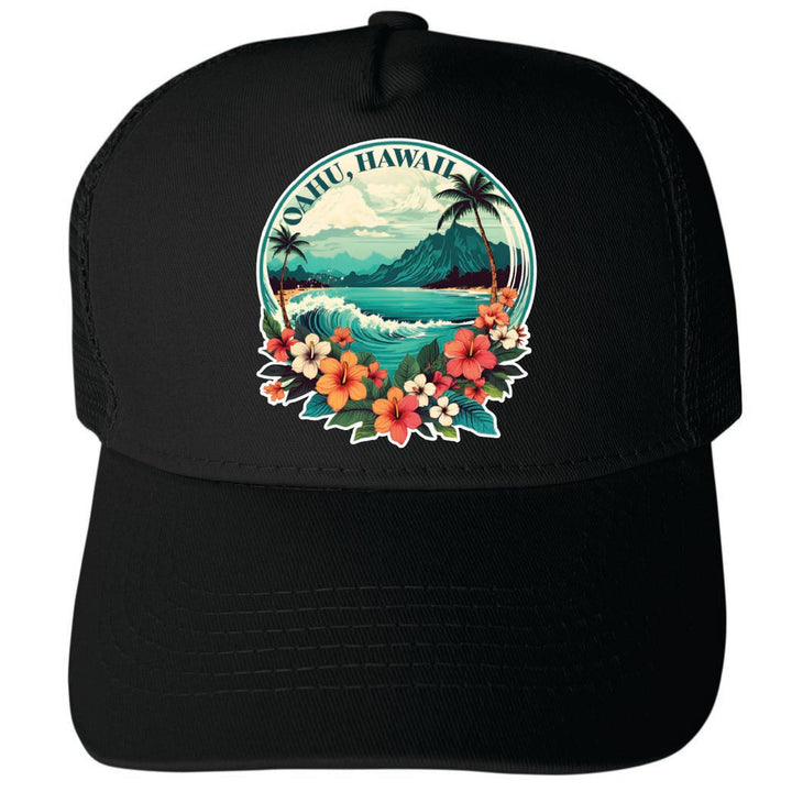 Oahu Hawaii Design C Unisex Mesh Back Trucker Hat with Adjustable Snapback Image 4