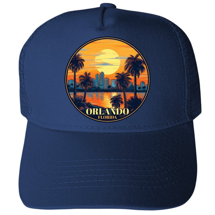 Orlando Florida Design B Unisex Mesh Back Trucker Hat with Adjustable Snapback Image 1