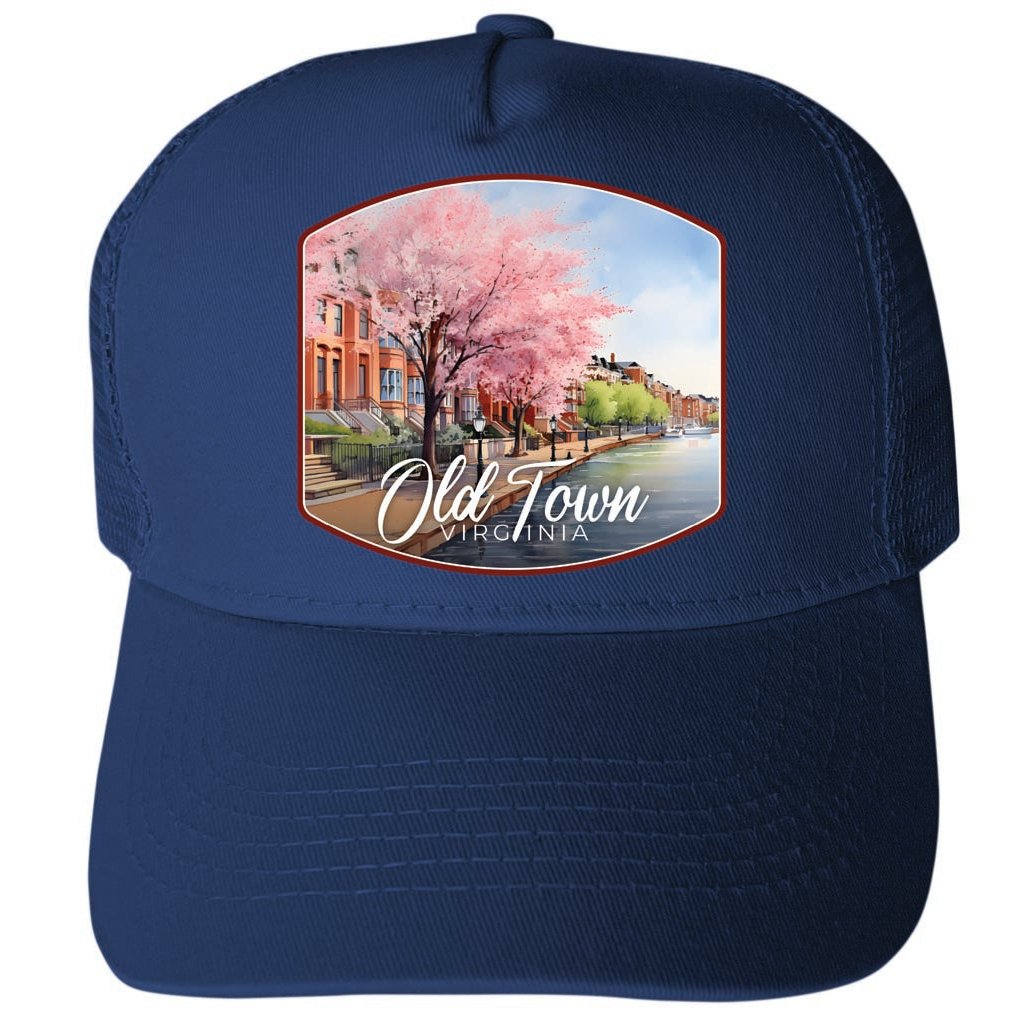 Old Town Alexandria Virginia Cherry Blossoms Design Unisex Mesh Back Trucker Hat with Adjustable Snapback Image 1