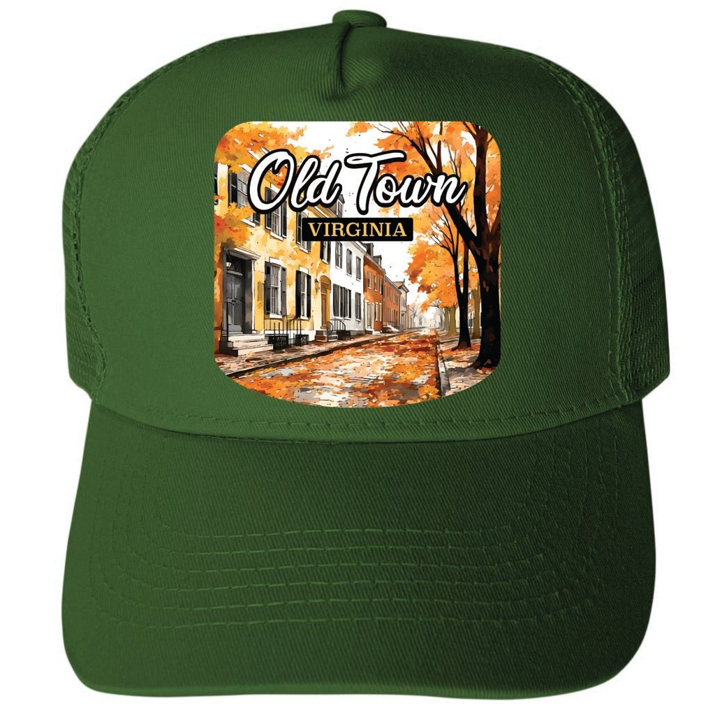 Old Town Alexandria Virginia Autumn Leaves Design Unisex Mesh Back Trucker Hat with Adjustable Snapback Image 2