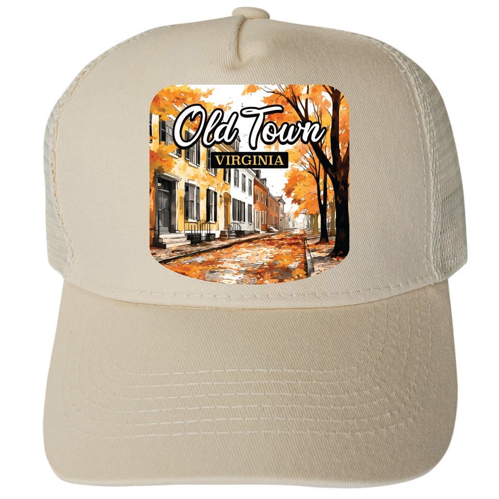 Old Town Alexandria Virginia Autumn Leaves Design Unisex Mesh Back Trucker Hat with Adjustable Snapback Image 3