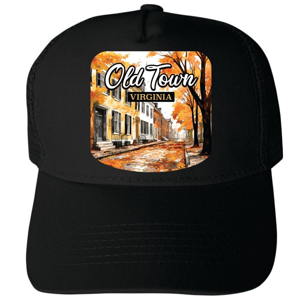 Old Town Alexandria Virginia Autumn Leaves Design Unisex Mesh Back Trucker Hat with Adjustable Snapback Image 4