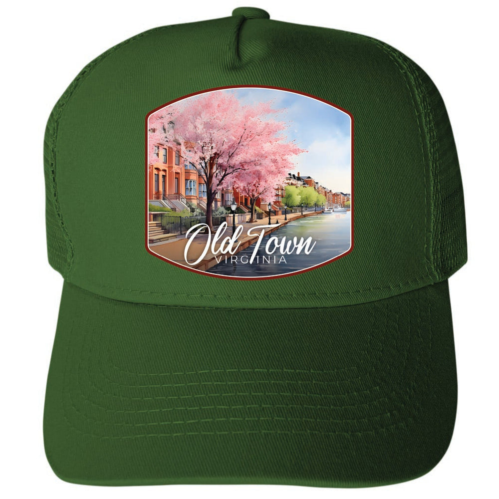 Old Town Alexandria Virginia Cherry Blossoms Design Unisex Mesh Back Trucker Hat with Adjustable Snapback Image 2