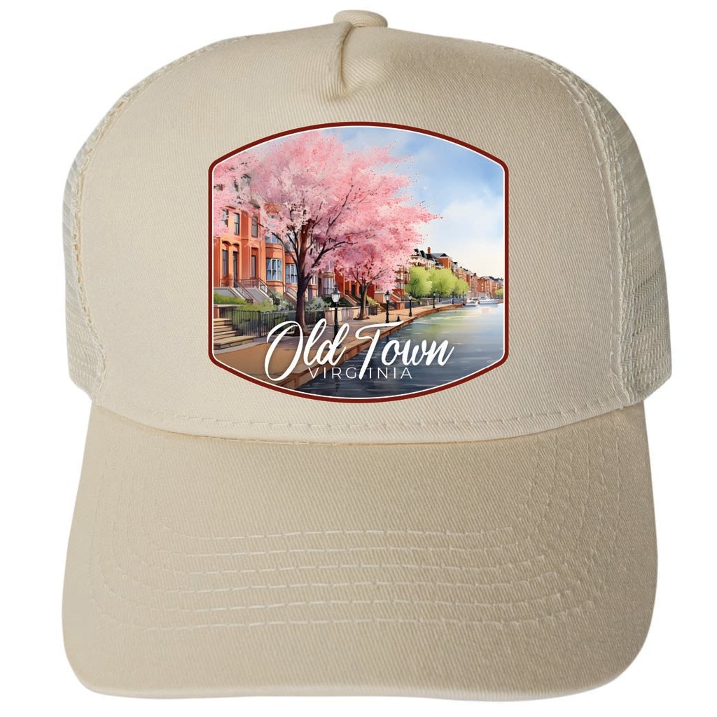 Old Town Alexandria Virginia Cherry Blossoms Design Unisex Mesh Back Trucker Hat with Adjustable Snapback Image 3