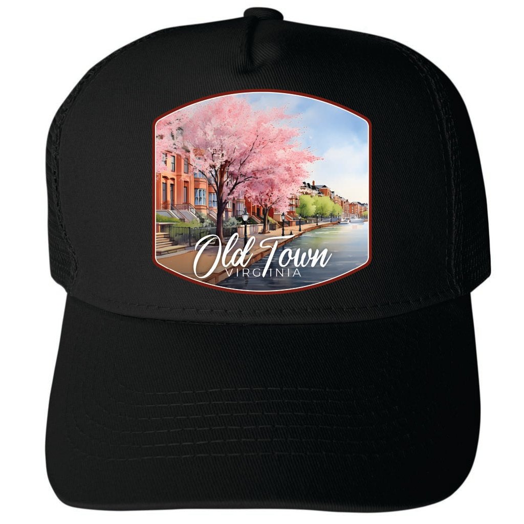 Old Town Alexandria Virginia Cherry Blossoms Design Unisex Mesh Back Trucker Hat with Adjustable Snapback Image 4