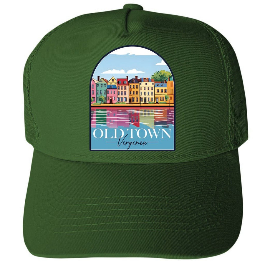 Old Town Alexandria Virginia Houses on the River Design Unisex Mesh Back Trucker Hat with Adjustable Snapback Image 1