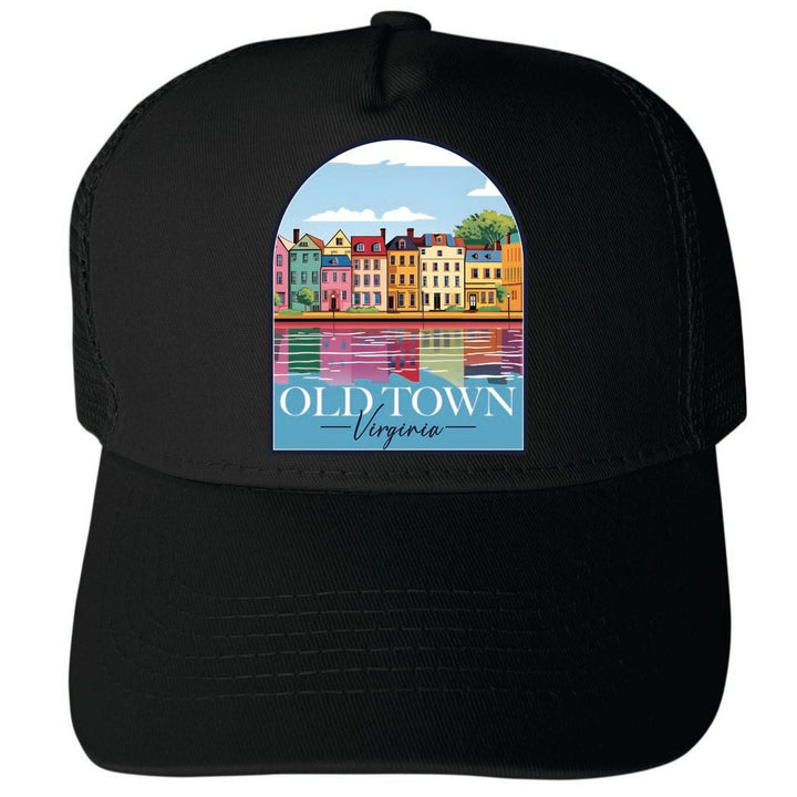 Old Town Alexandria Virginia Houses on the River Design Unisex Mesh Back Trucker Hat with Adjustable Snapback Image 3