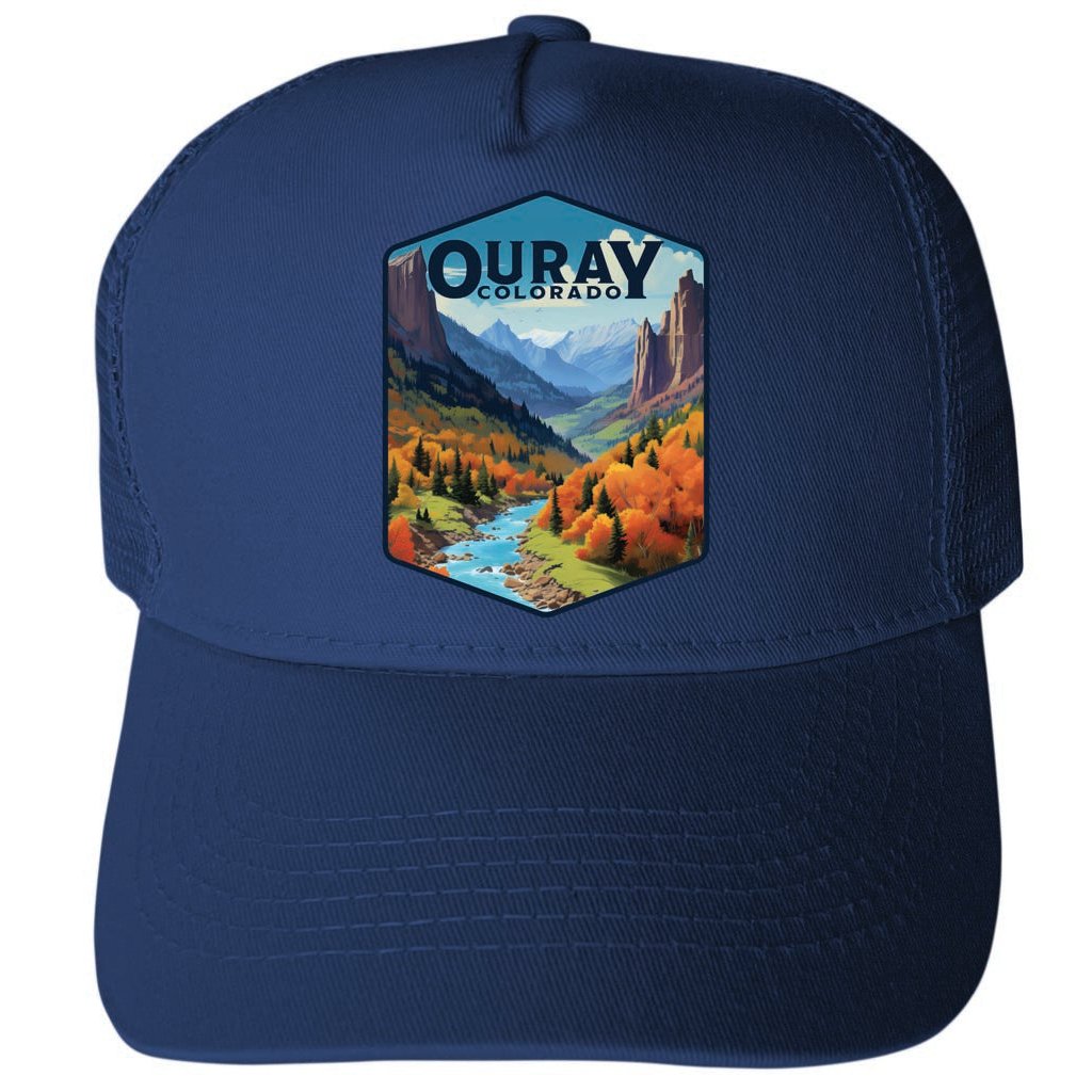 Ouray Colorado Mountains and River Design Unisex Mesh Back Trucker Hat with Adjustable Snapback Image 1