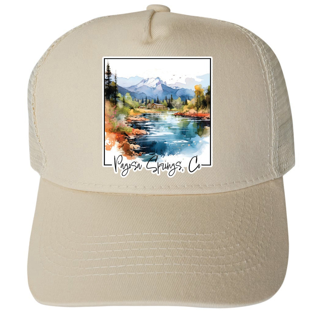 Pagosa Springs Colorado Design A Unisex Mesh Back Trucker Hat with Adjustable Snapback Image 3