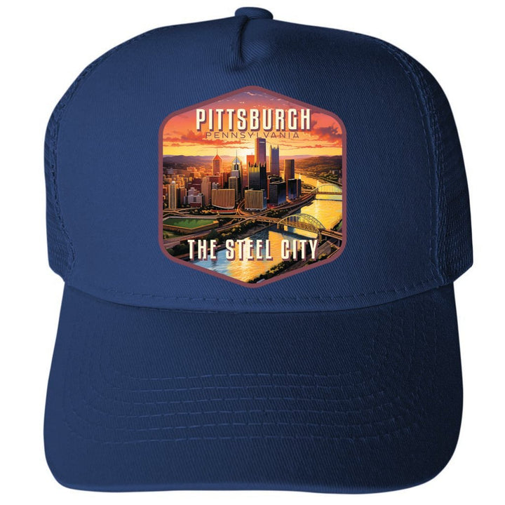 Pittsburgh Pennsylvania The Steel City Design Unisex Mesh Back Trucker Hat with Adjustable Snapback Image 2