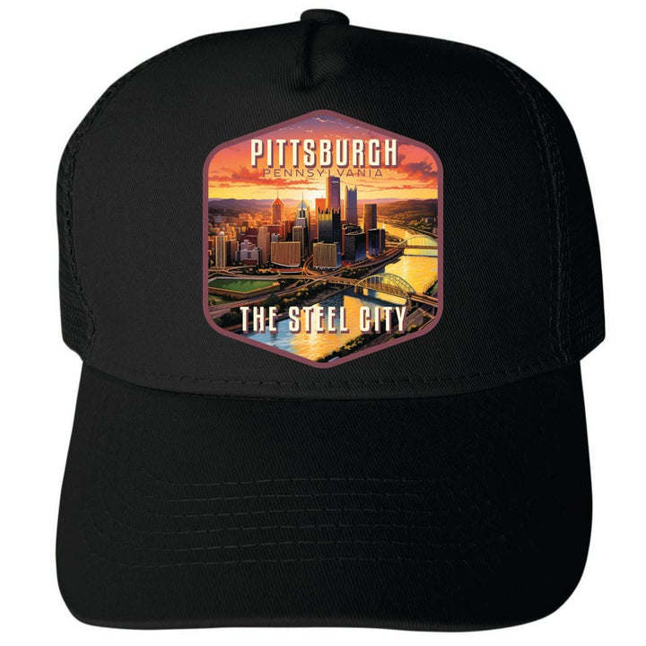 Pittsburgh Pennsylvania The Steel City Design Unisex Mesh Back Trucker Hat with Adjustable Snapback Image 3