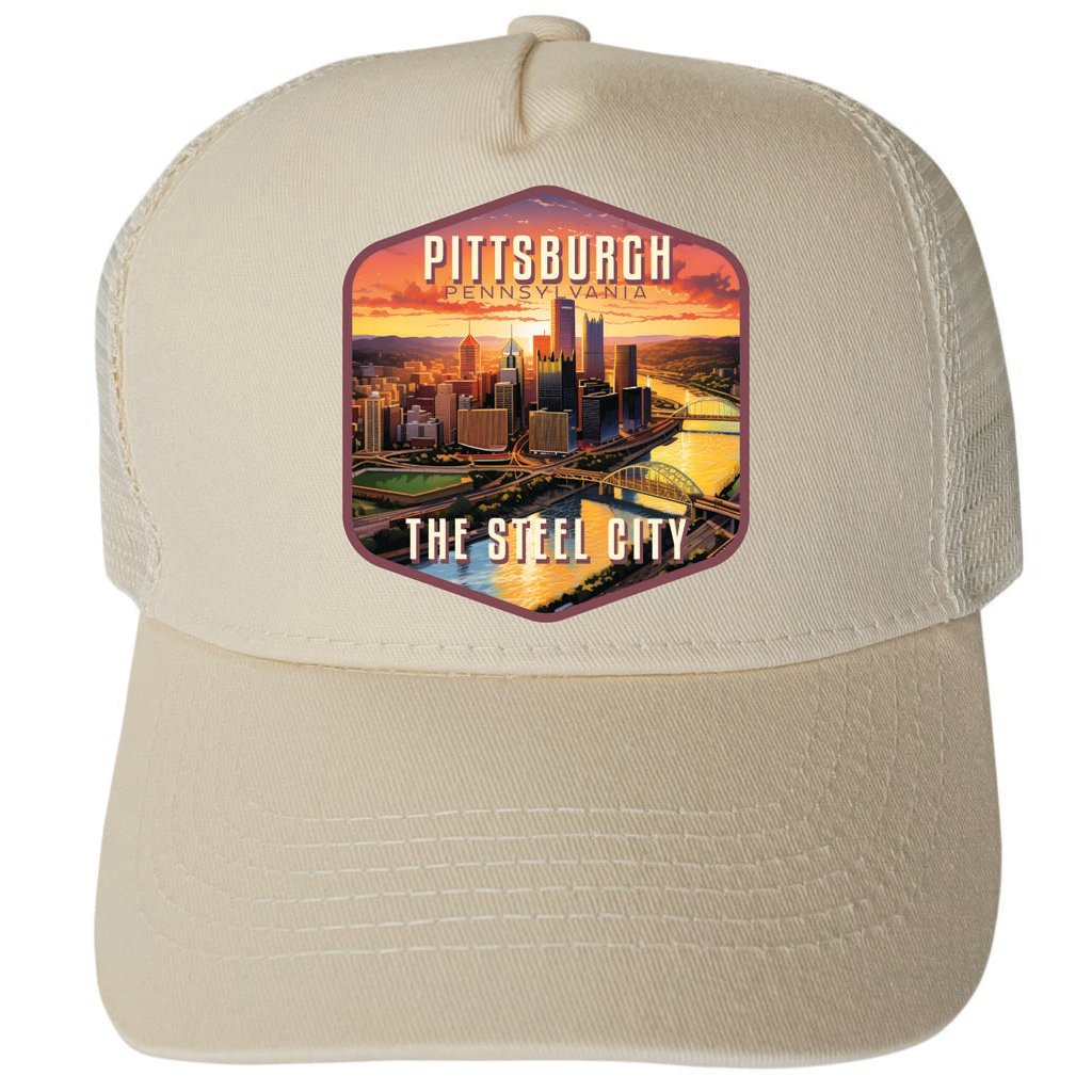 Pittsburgh Pennsylvania The Steel City Design Unisex Mesh Back Trucker Hat with Adjustable Snapback Image 1