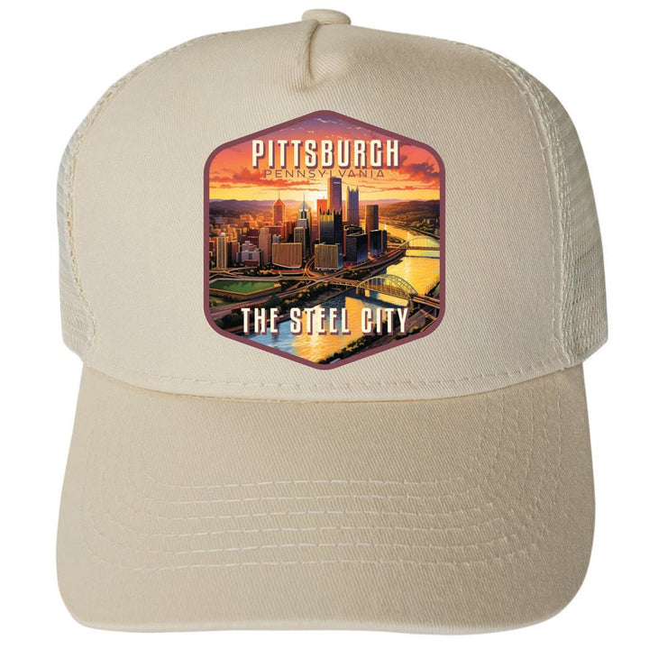 Pittsburgh Pennsylvania The Steel City Design Unisex Mesh Back Trucker Hat with Adjustable Snapback Image 1