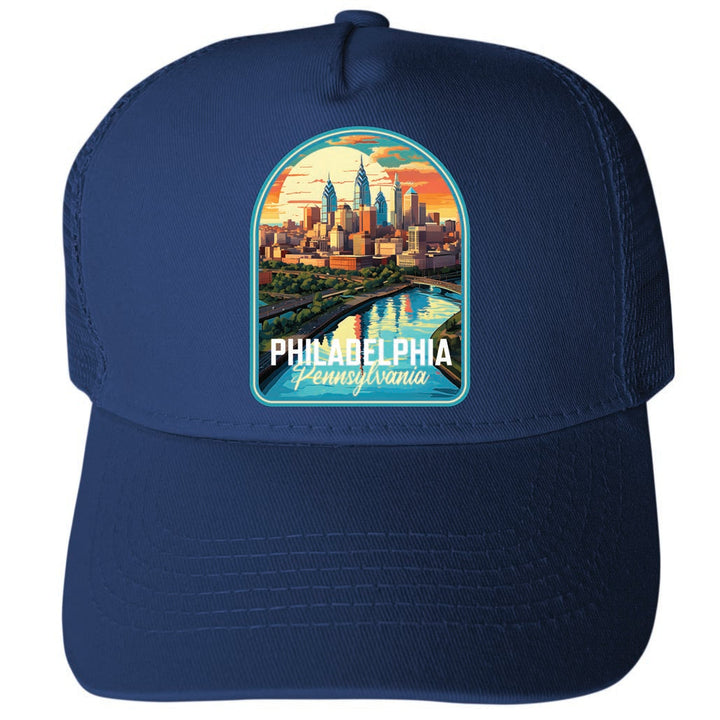 Philadelphia Pennsylvania Design A Unisex Mesh Back Trucker Hat with Adjustable Snapback Image 1