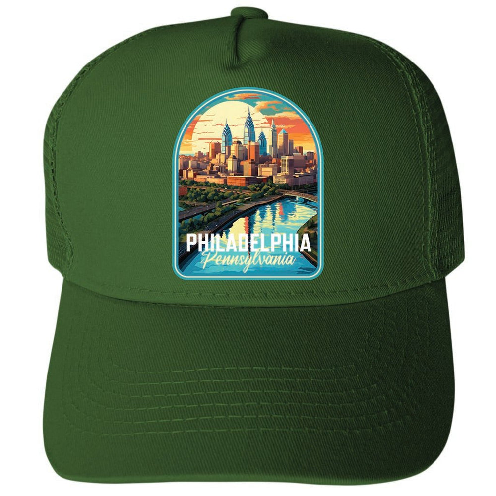 Philadelphia Pennsylvania Design A Unisex Mesh Back Trucker Hat with Adjustable Snapback Image 2