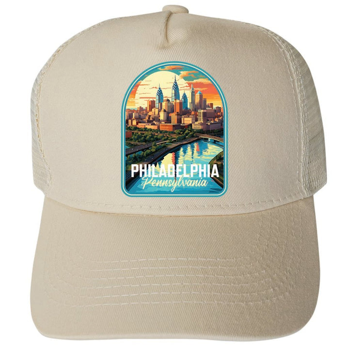 Philadelphia Pennsylvania Design A Unisex Mesh Back Trucker Hat with Adjustable Snapback Image 3